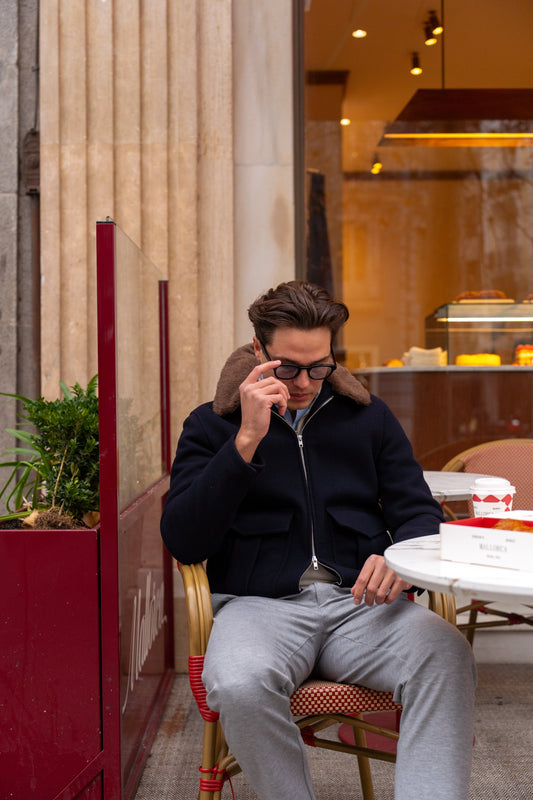 Chaqueta bomber lana azul marino