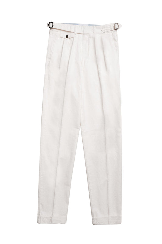 Pantalón pinzas algodón lino blanco premium