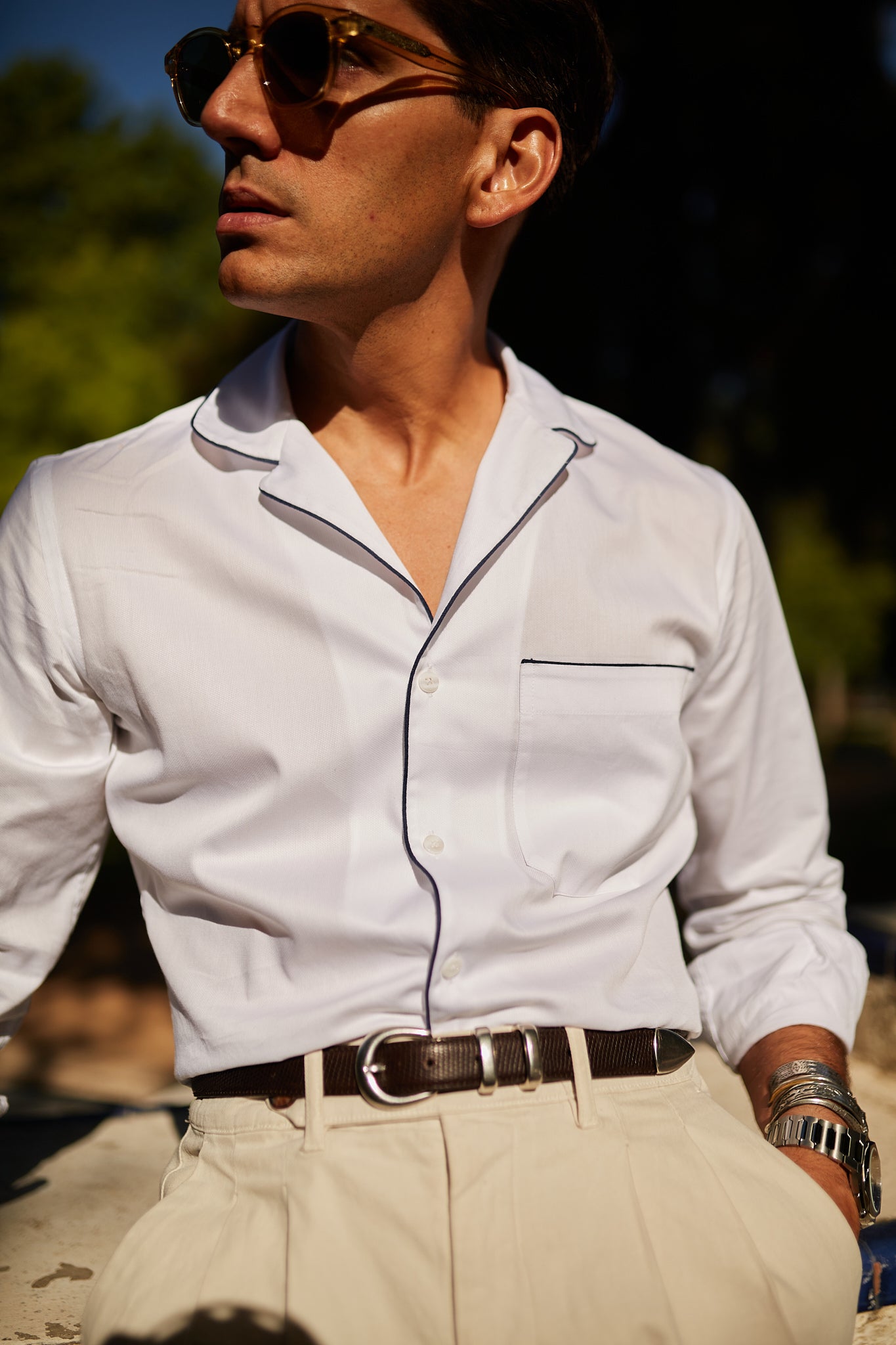 Camisa estilo pijama algodón blanca