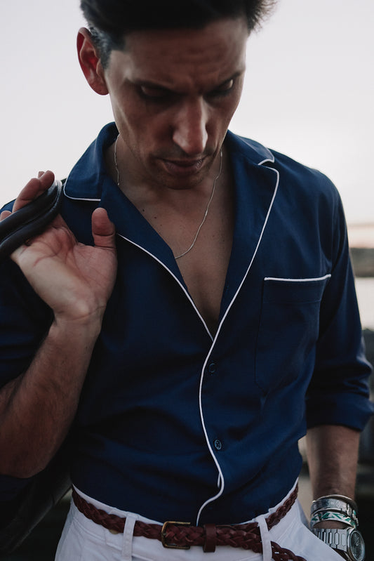 Camisa estilo pijama algodón azul marino