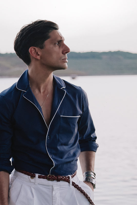 Camisa estilo pijama algodón azul marino