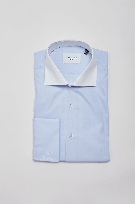 Camisa vestir azul cuello blanco regular fit