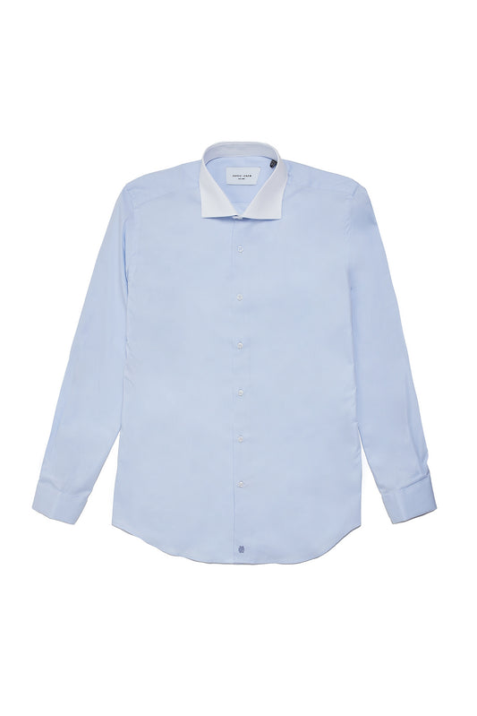 Camisa vestir azul cuello blanco regular fit