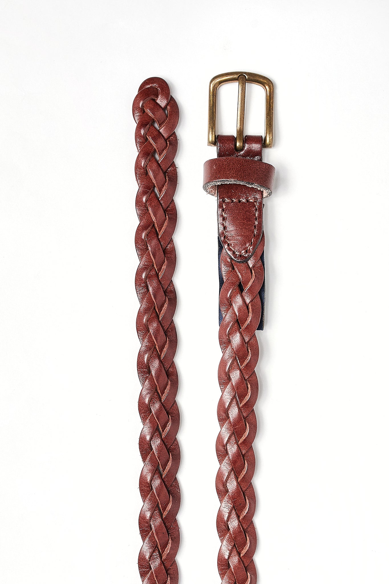 Cinturón piel trenzado fino marrón medio