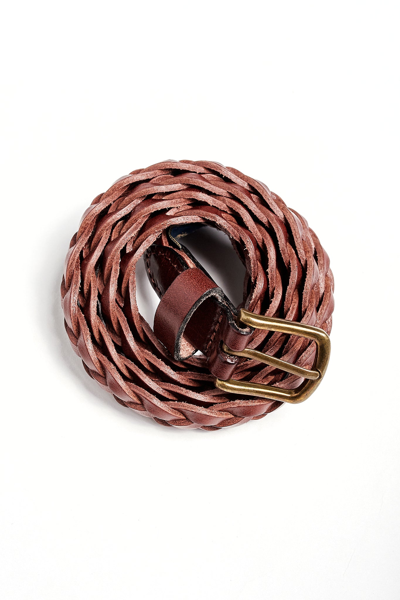 Cinturón piel trenzado fino marrón medio