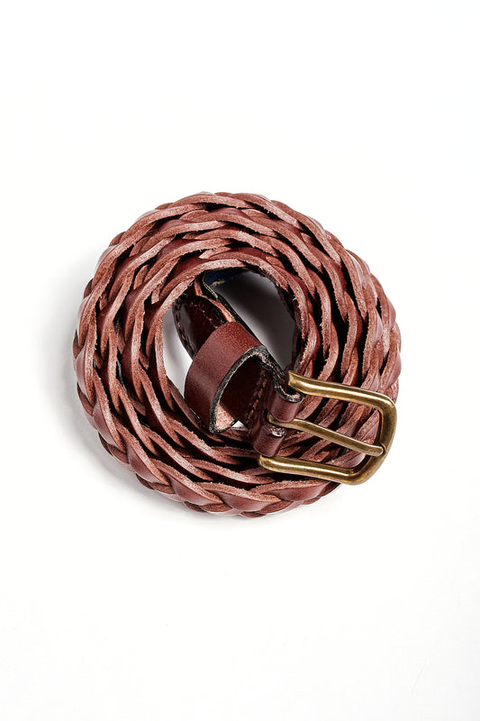 Cinturón piel trenzado fino marrón medio