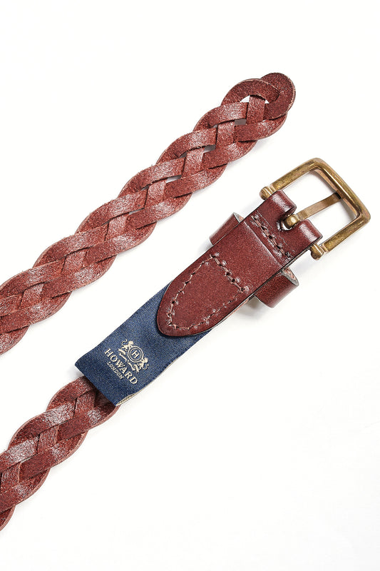 Cinturón piel trenzado fino marrón medio