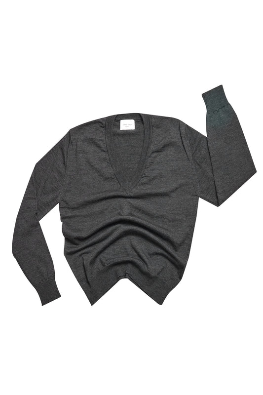 Jersey pico largo lana merino gris carbón