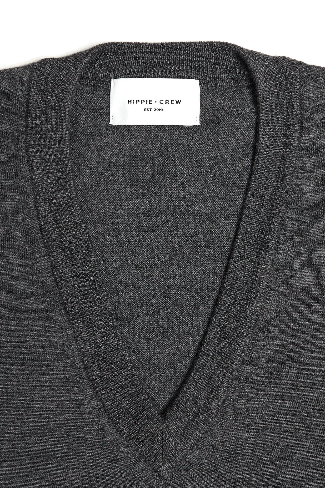 Jersey pico largo lana merino gris carbón