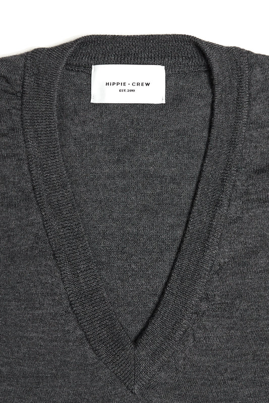 Jersey pico largo lana merino gris carbón