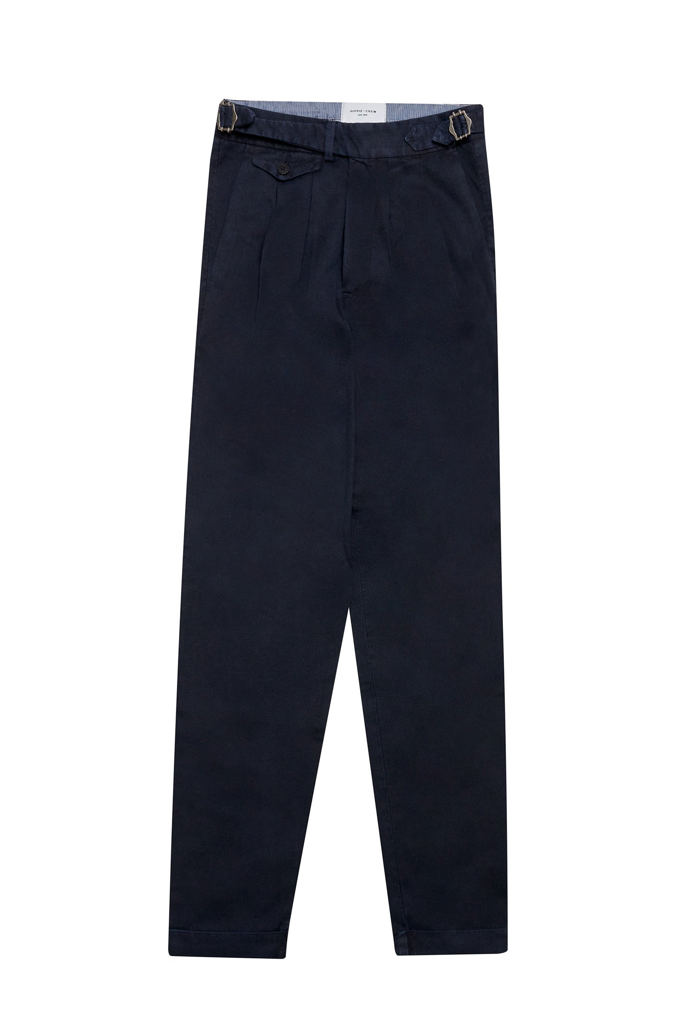 Pantalón pinzas algodón lino azul marino premium