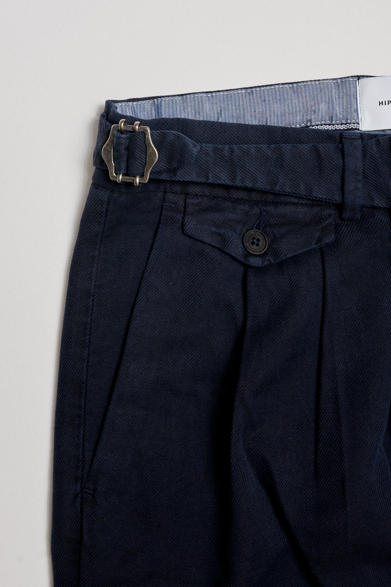 Pantalón pinzas algodón lino azul marino premium