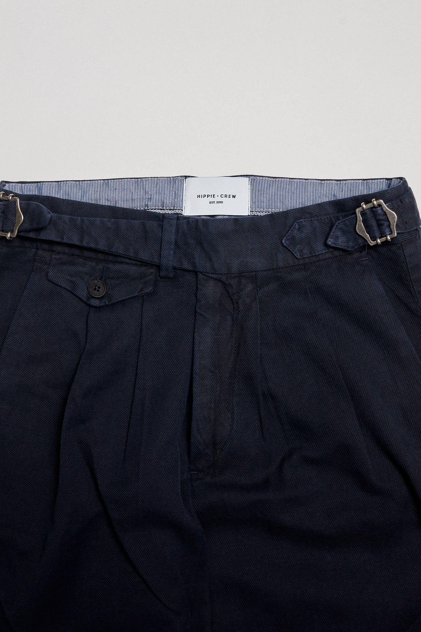 Pantalón pinzas algodón lino azul marino premium