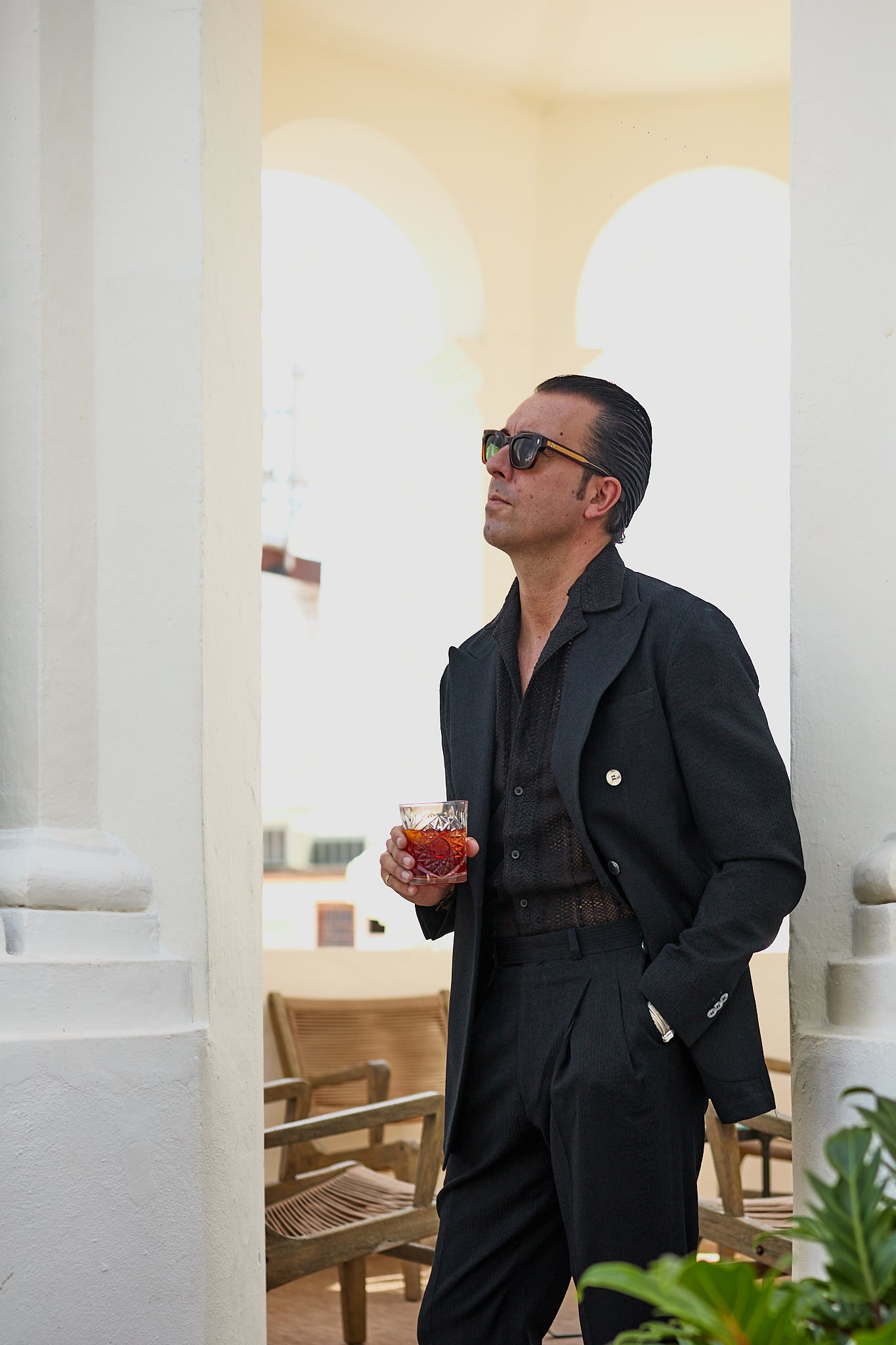 Americana traje cruzado negro Drapers