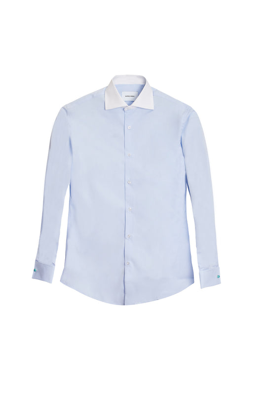 Camisa vestir azul cuello blanco ceremonia slim fit