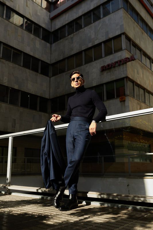 Pantalón traje espiga azul marino