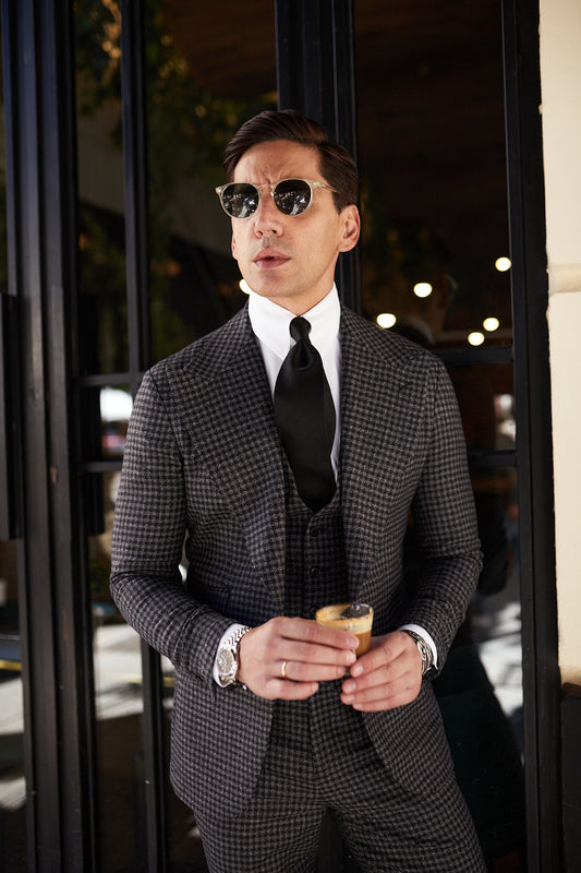 Americana traje cuadros gris negro