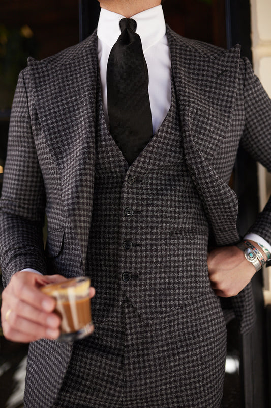 Chaleco traje cuadros gris negro