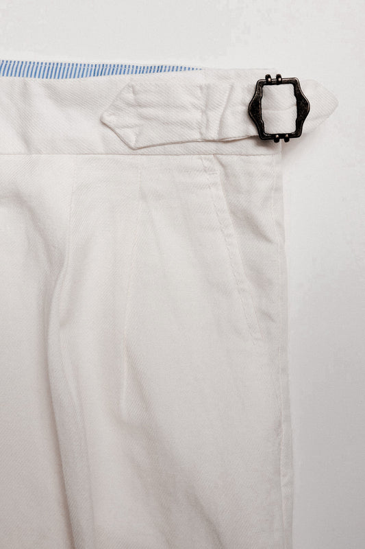 Pantalón pinzas algodón lino blanco premium
