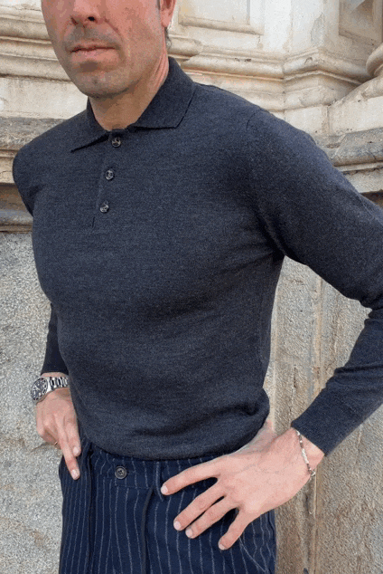 Jersey polo lana merino gris