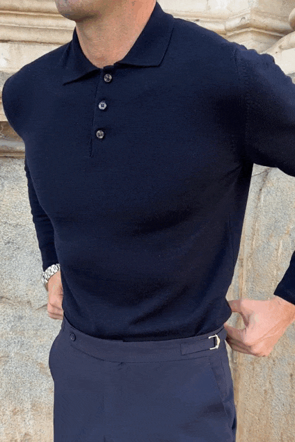 Jersey polo lana merino azul marino