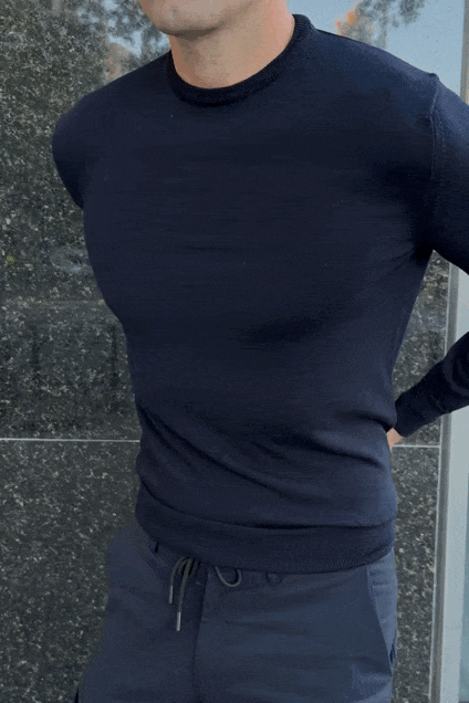 Jersey cuello redondo lana merino azul marino