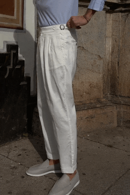 Pantalón pinzas lino fluido blanco