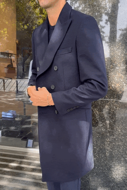 Abrigo cruzado lana cashmere azul marino