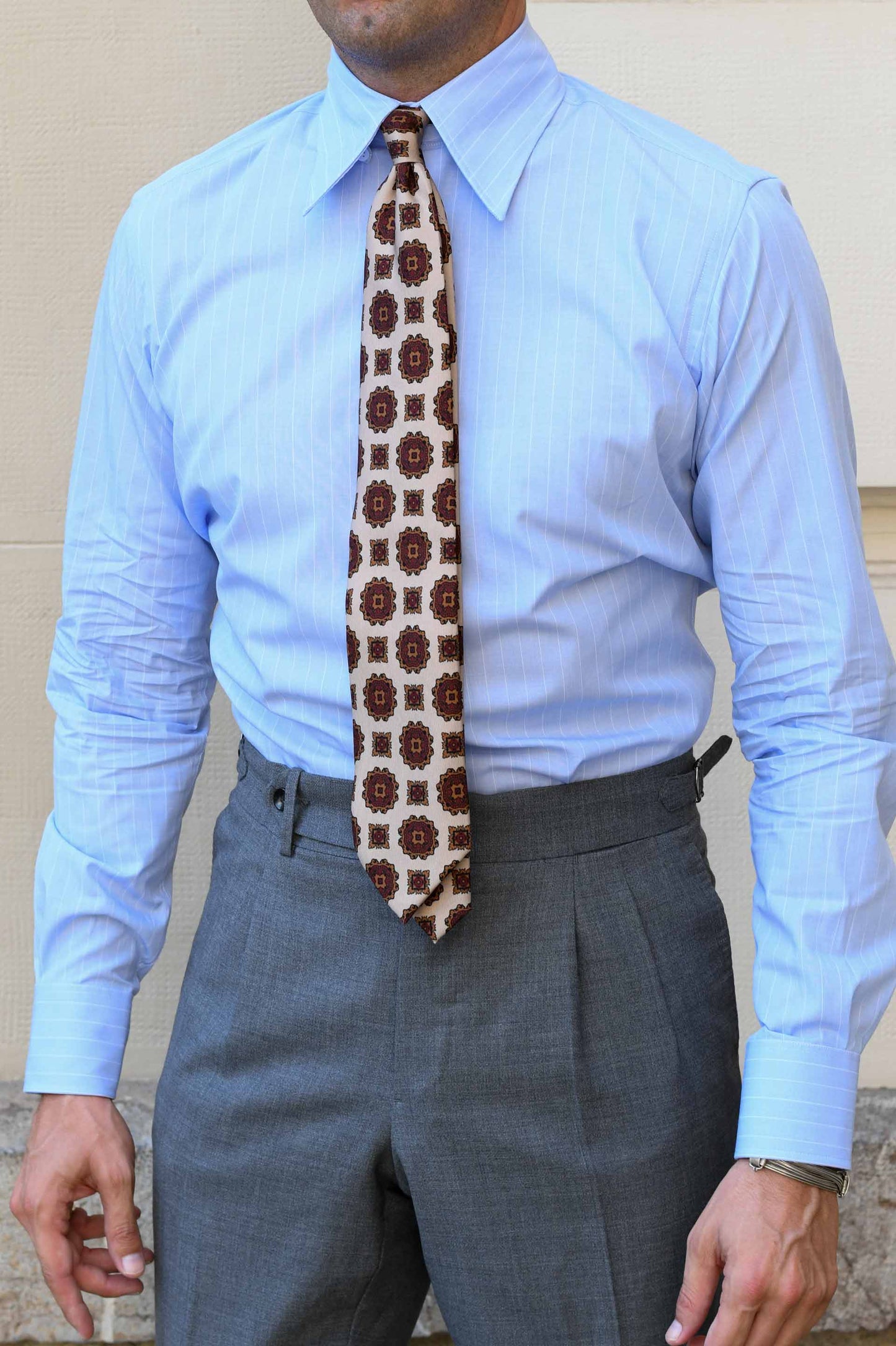 Camisa vestir azul rayas cuello inglés Made to Order