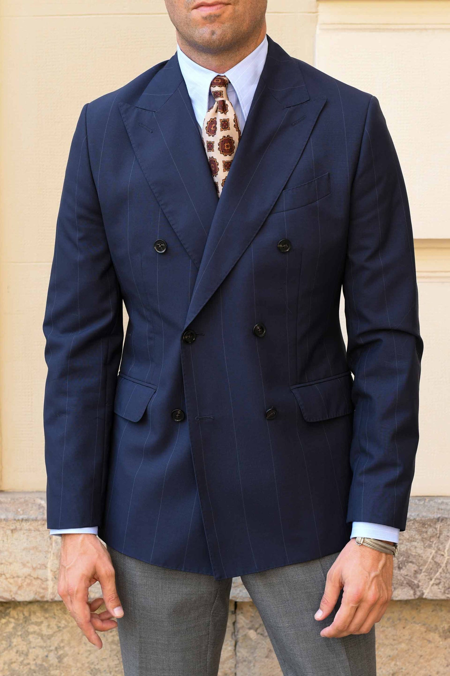 Camisa vestir azul rayas cuello inglés Made to Order