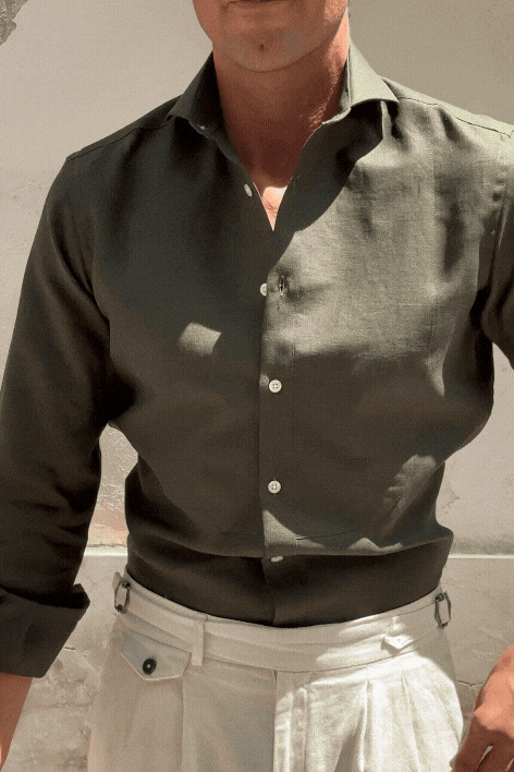 Camisa lino pechera verde