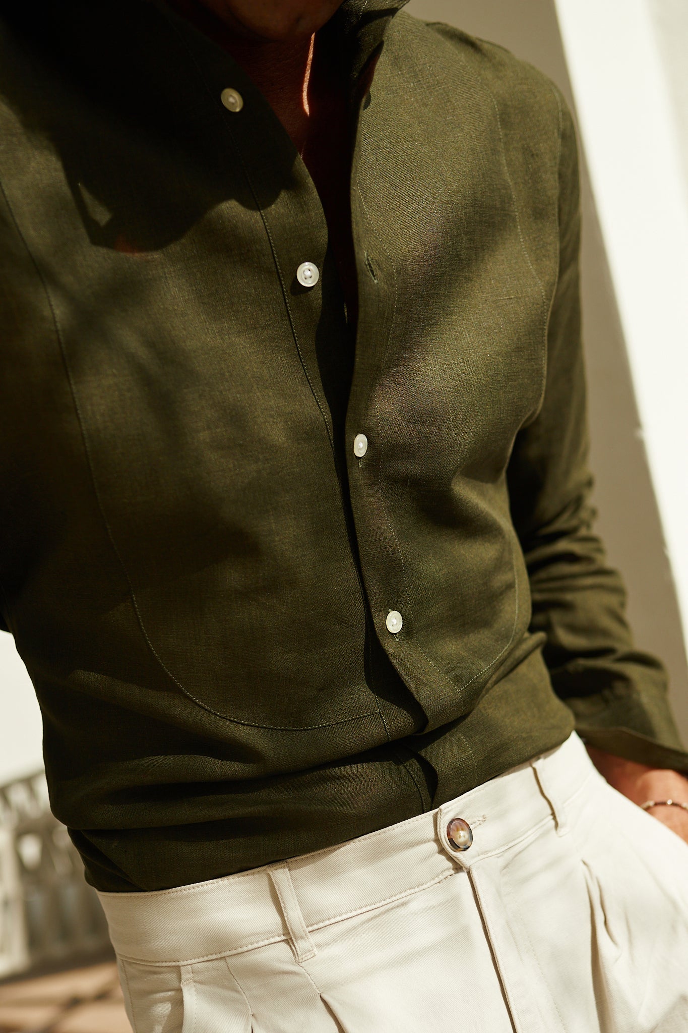 Camisa lino pechera verde