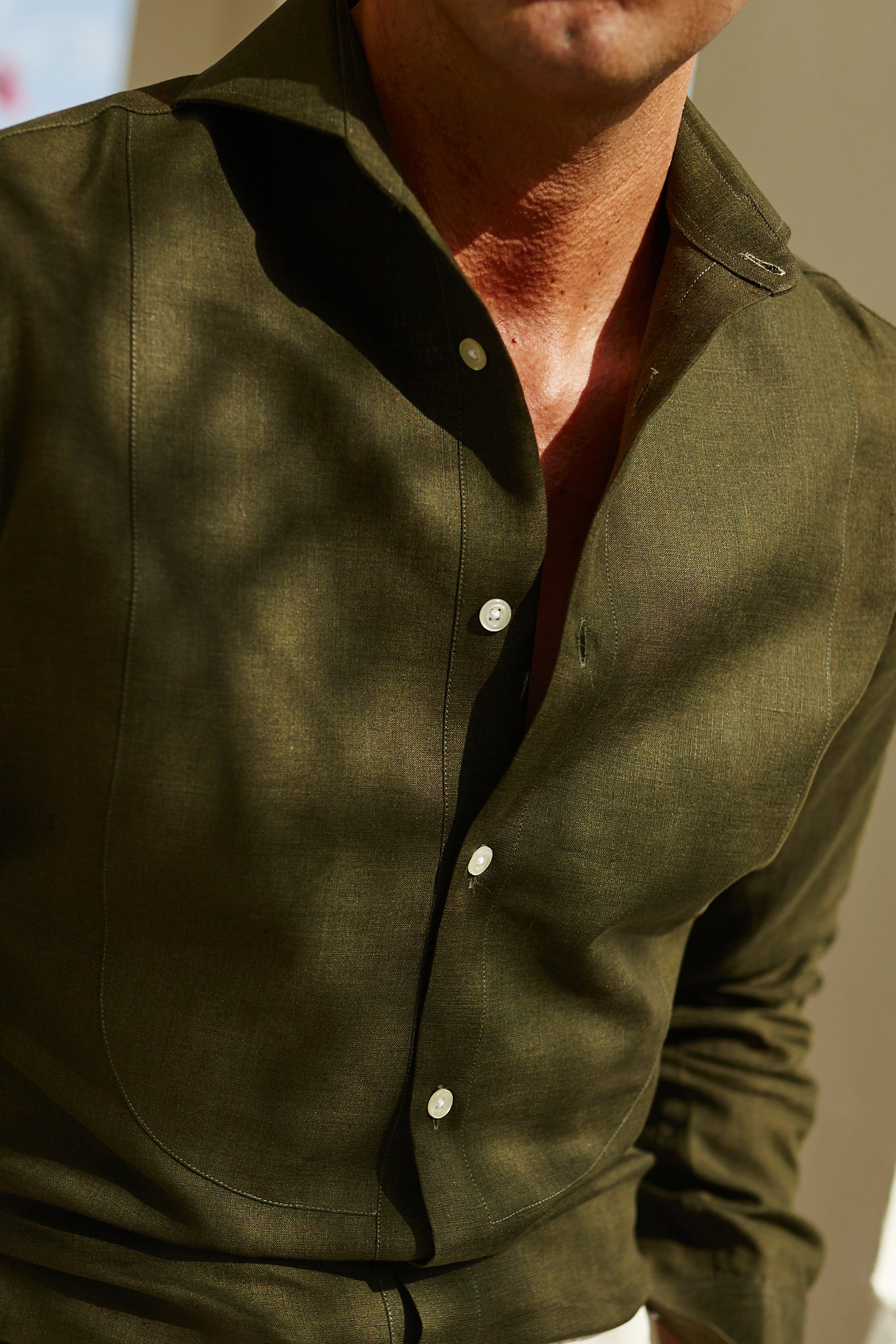 Camisa lino pechera verde