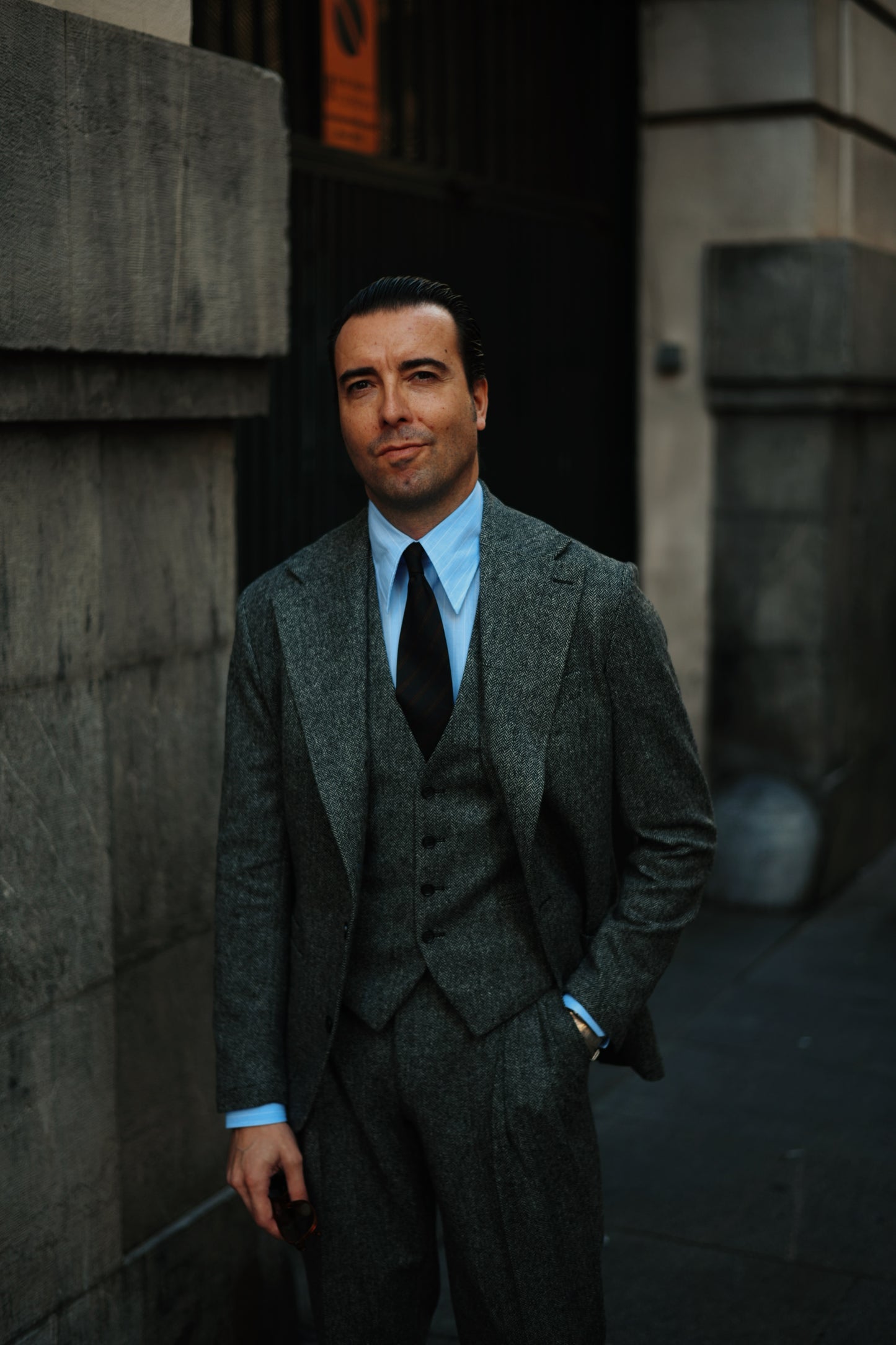 Chaleco Traje espiga gris