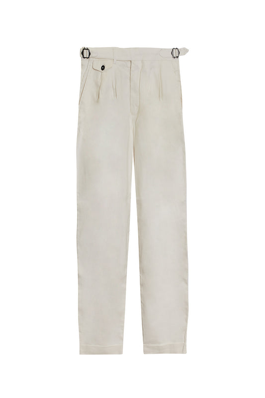 Pantalón pinzas lino fluido blanco