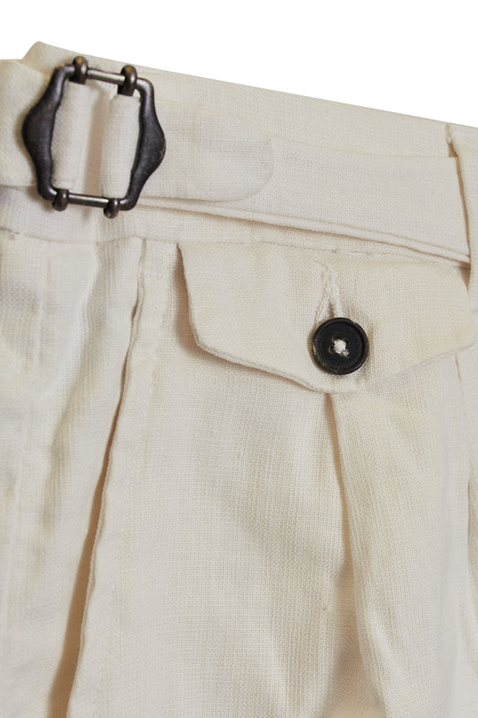 Pantalón pinzas lino fluido blanco