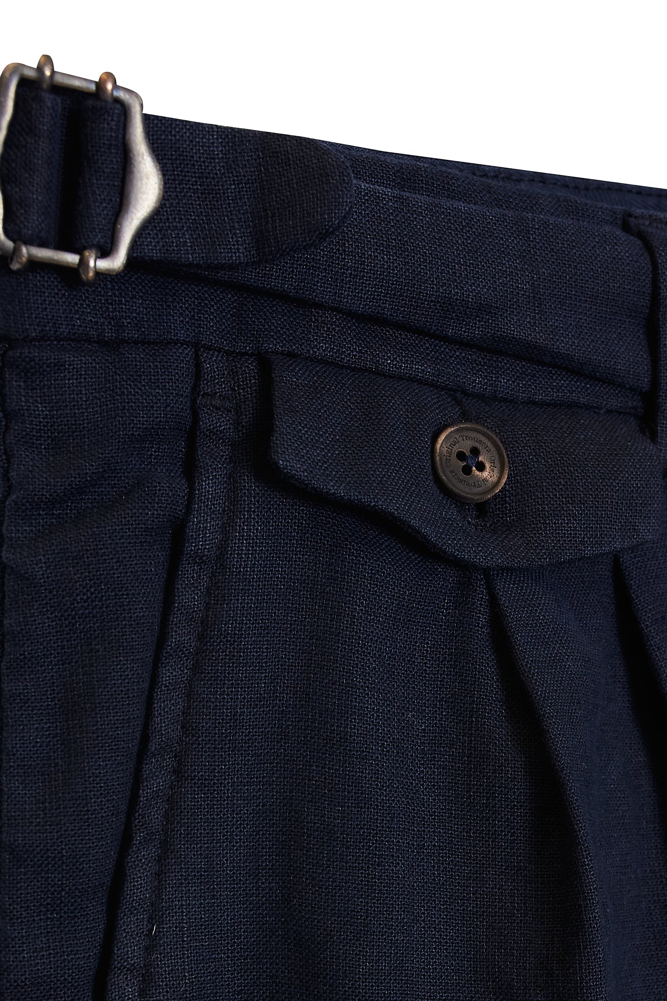 Pantalón pinzas lino fluido azul marino