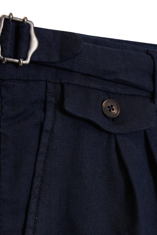 Pantalón pinzas lino fluido azul marino