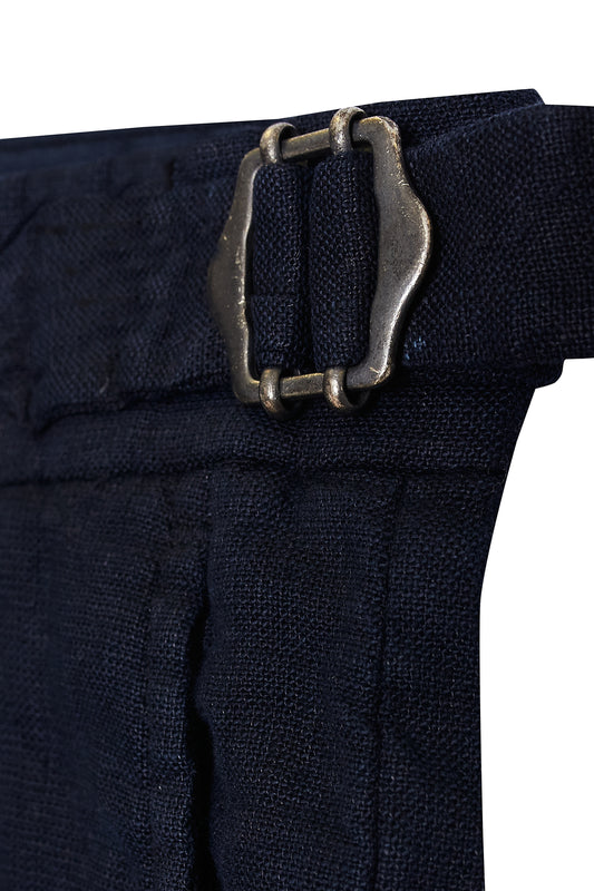 Pantalón pinzas lino fluido azul marino