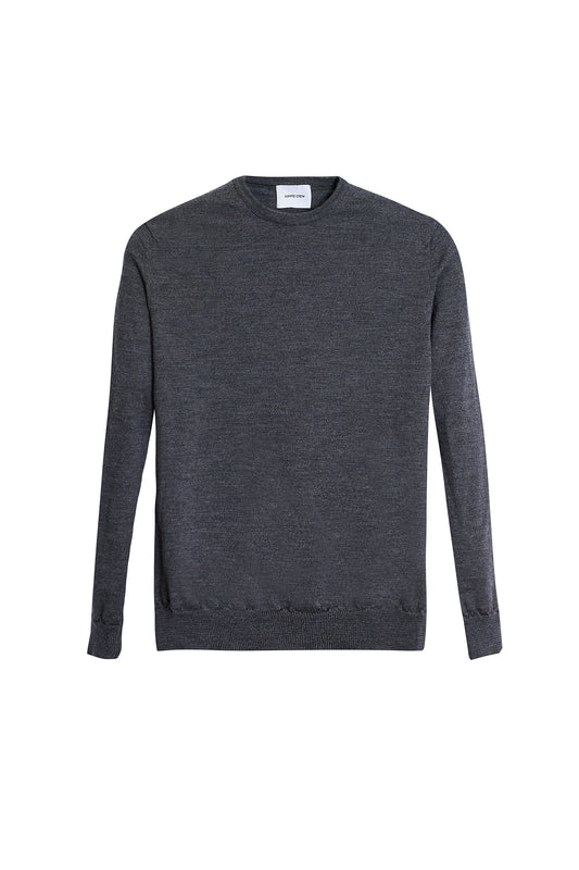 Jersey cuello redondo lana merino gris