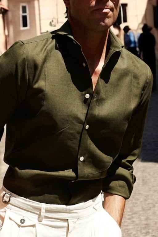 Camisa lino pechera verde